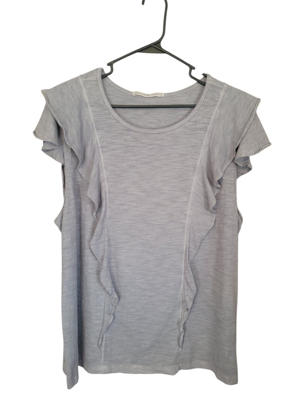 Peruvian Connection Meringue Top 100% Pima Cotton Ruffle Blouse Gray Size XL